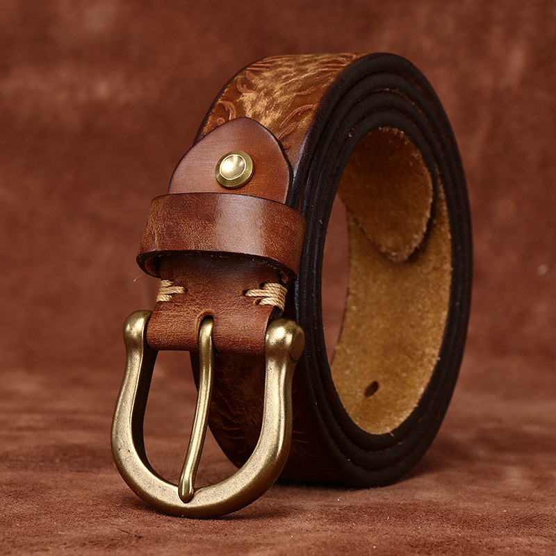 Embossed Vintage Genuine Leather Belt Wide 3.8CM B42-KKICO