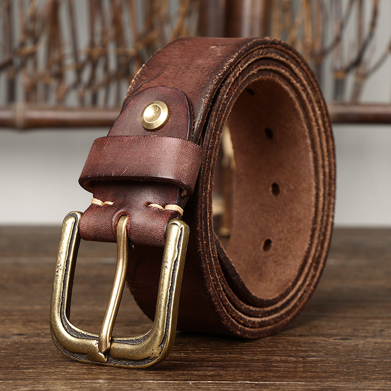 Vintage Engraved Cracked Leather Belt Wide 3.8CM B47-KKICO