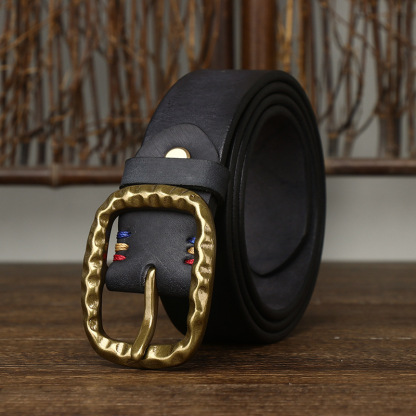Vintage Brass Buckle Genuine Leather Belt Wide 3.8CM B51