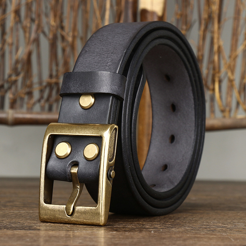 Vintage Brass Buckle Genuine Leather Belt Wide 3.8CM B53