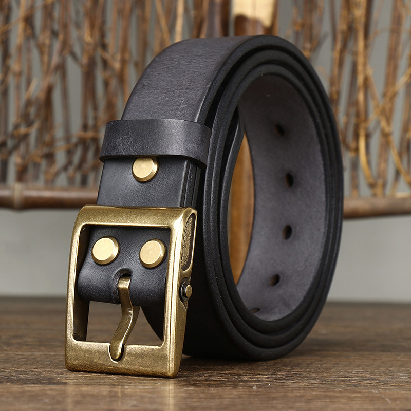 Vintage Brass Buckle Genuine Leather Belt Wide 3.8CM B53