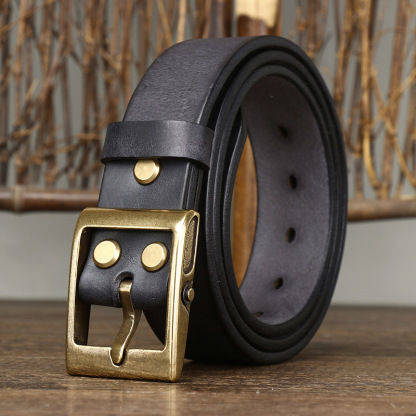 Vintage Brass Buckle Genuine Leather Belt Wide 3.8CM B53