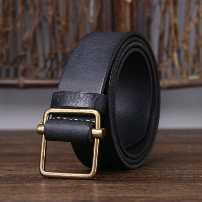 Perforated-free Vintage Genuine Leather Belt Wide 3.8CM B55