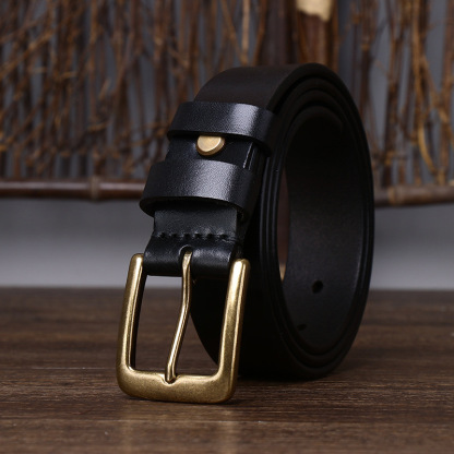 Vintage Brass Buckle Genuine Leather Belt Wide 3.3CM B58-KKICO