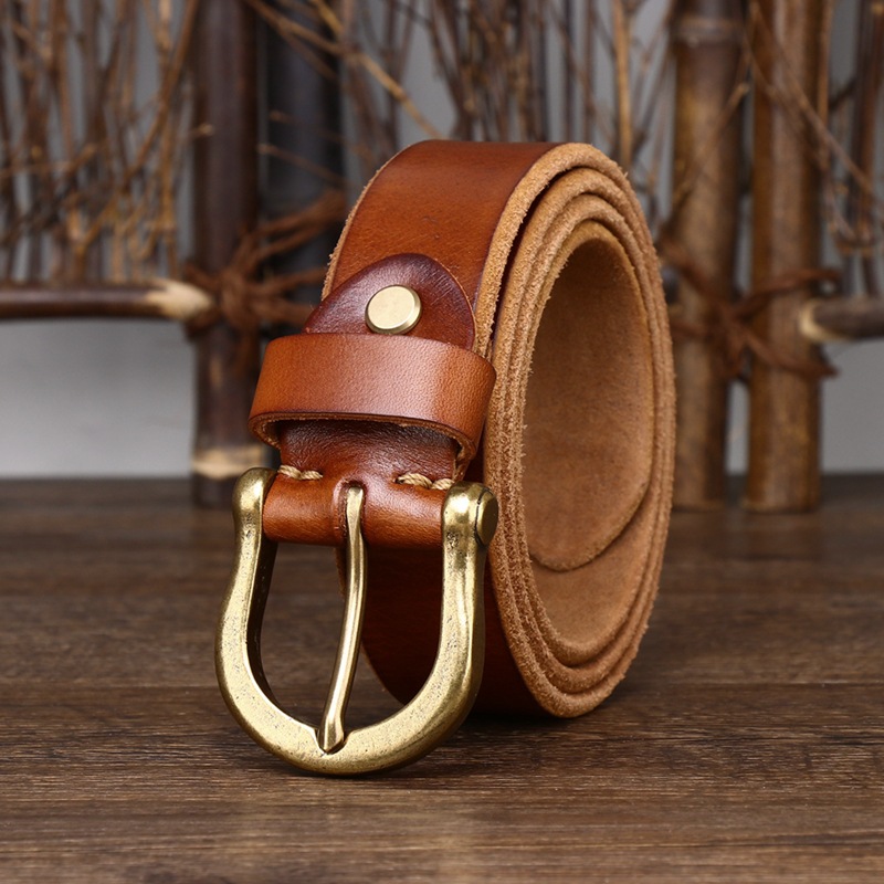 Vintage Brass Buckle Genuine Leather Belt Wide 3.8CM B59-KKICO
