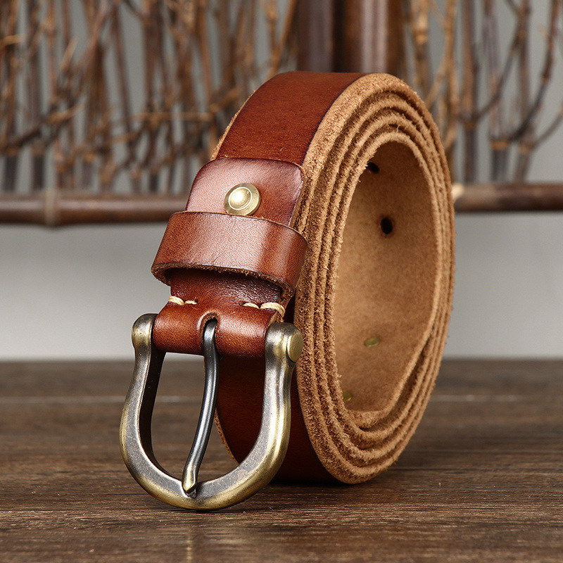 Horseshoe Buckle Vintage Genuine Leather Belt Wide 3.8CM B60-KKICO
