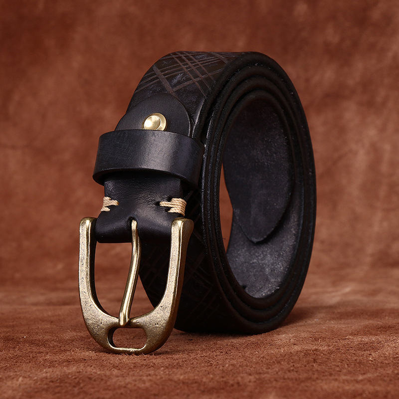 Vintage Brass Buckle Genuine Leather Belt Wide 3.8CM B62-KKICO