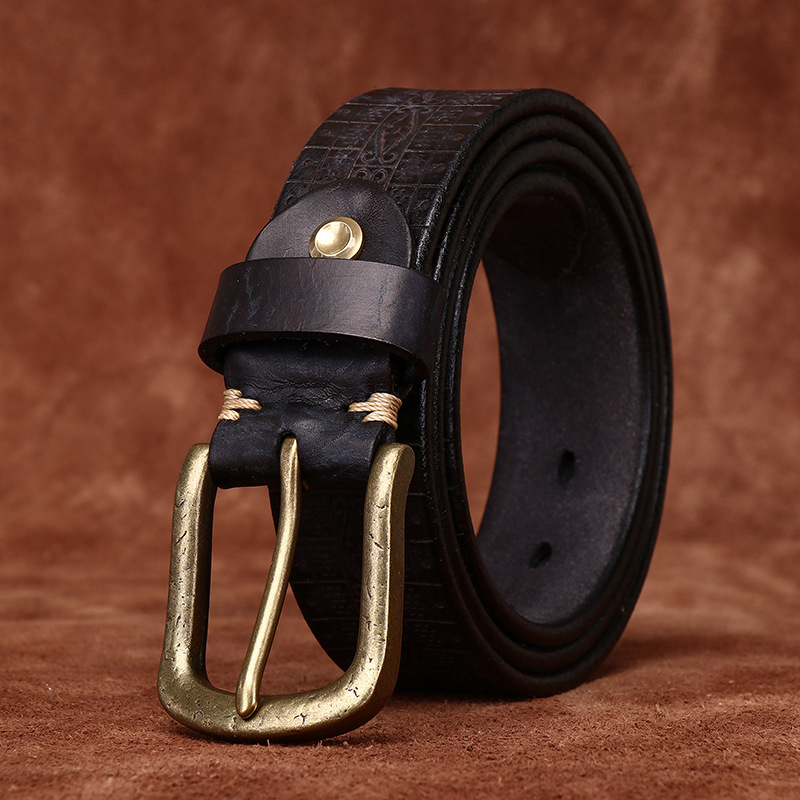Vintage Brass Buckle Genuine Leather Belt Wide 3.8CM B63-KKICO