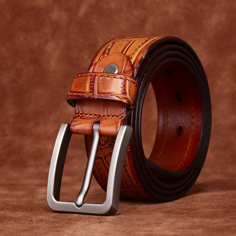 Crocodile Embossed Full-Grain Leather Belt - 3.8CM Wide