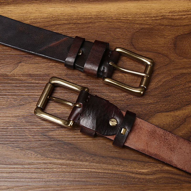 Men’s Full-Grain Leather Belt with Brass Buckle – 3.8cm Wide