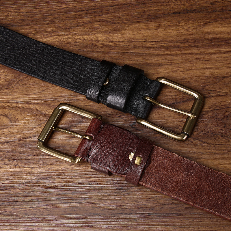 Leather Belt with Brass Buckle – 3.8cm Wide