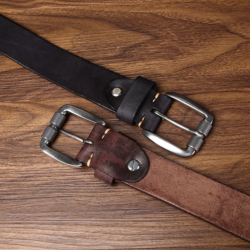 Distressed Leather Belt with Stainless Steel Buckle – 3.8cm Wide