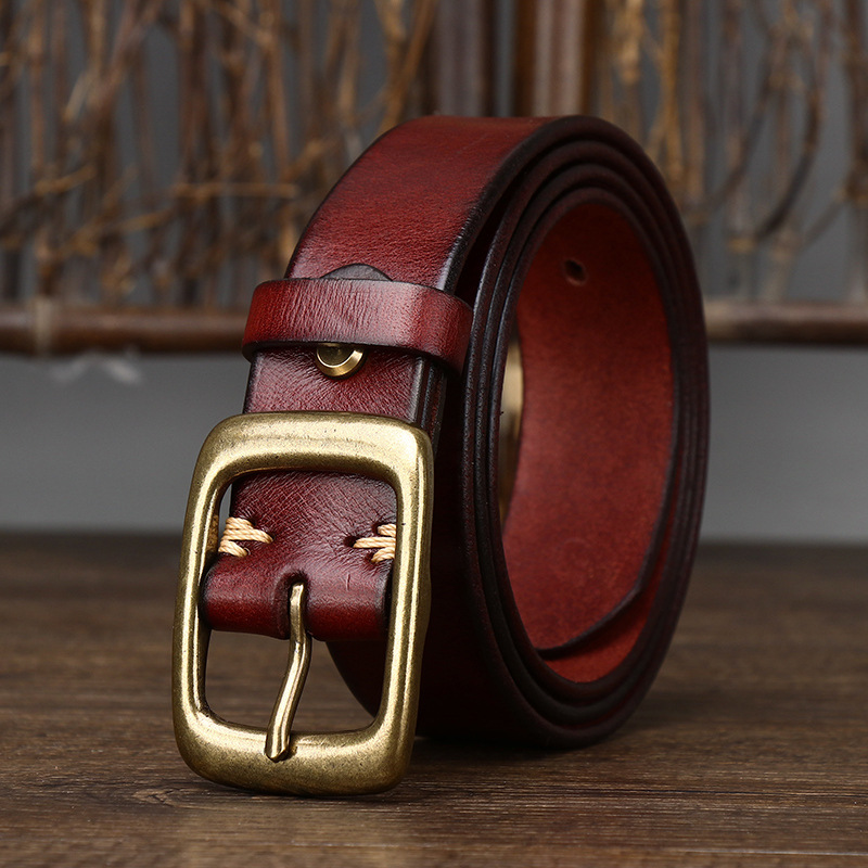 Vintage Leather Belt with Brass Buckle – 3.3cm Wide