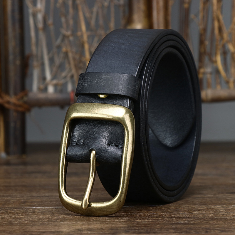 Vintage Brass Buckle Genuine Leather Belt Wide 3.8CM B57-KKICO