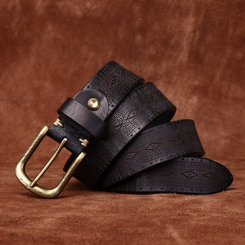 Vintage Brass Buckle Genuine Leather Belt Wide 3.8CM B63-KKICO