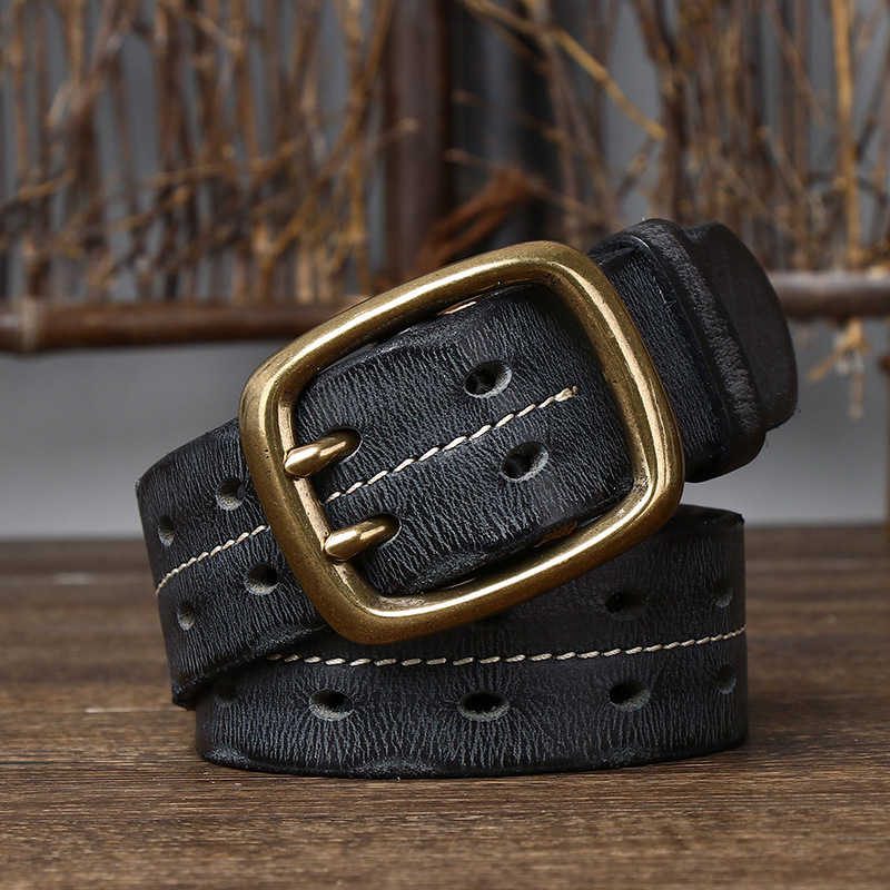 Vintage Double-buckle Genuine Leather Belt 3.8cm B09-KKICO