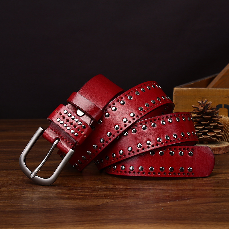 Cowhide Studded Punk Genuine Leather Belt 3.2cm Wide B18