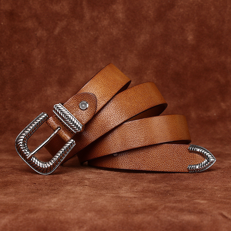 Vintage Lychee-embossed Genuine Leather Belt 2.8cm Wide B27