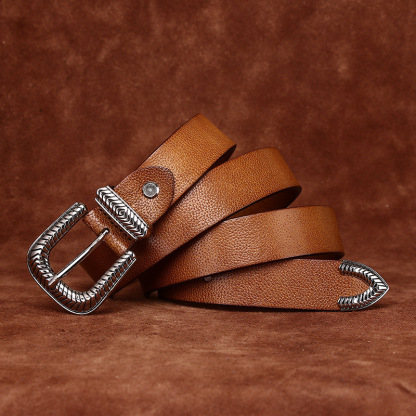 Vintage Lychee-embossed Genuine Leather Belt 2.8cm Wide B27