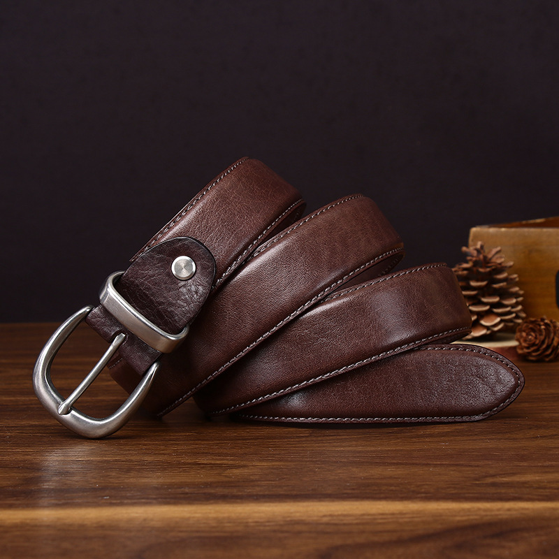 Giovanni Stainless Steel Buckle Leather Belt Wide 3.3CM B33