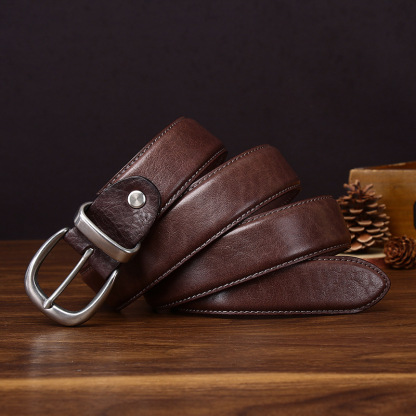 Giovanni Stainless Steel Buckle Leather Belt Wide 3.3CM B33