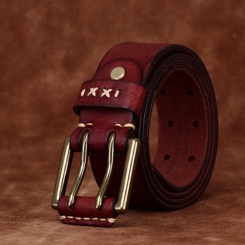 Vintage Double-buckle Leather Belt Wide 3.8CM B43-KKICO