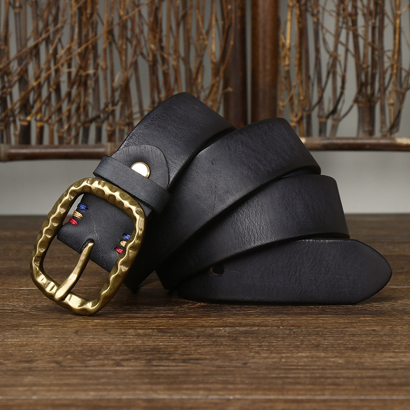 Vintage Brass Buckle Genuine Leather Belt Wide 3.8CM B51