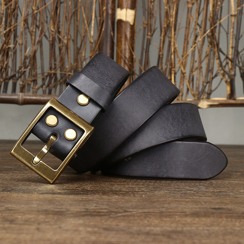 Vintage Brass Buckle Genuine Leather Belt Wide 3.8CM B53