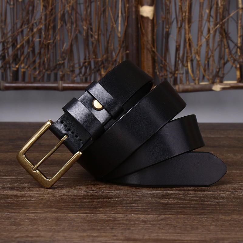 Vintage Brass Buckle Genuine Leather Belt Wide 3.3CM B58-KKICO