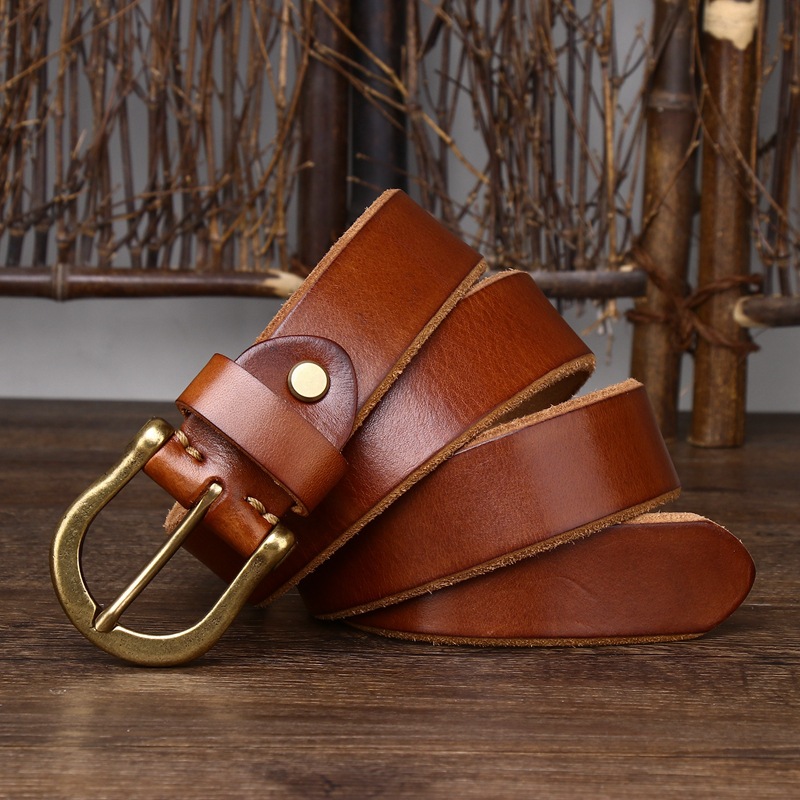 Vintage Brass Buckle Genuine Leather Belt Wide 3.8CM B59-KKICO