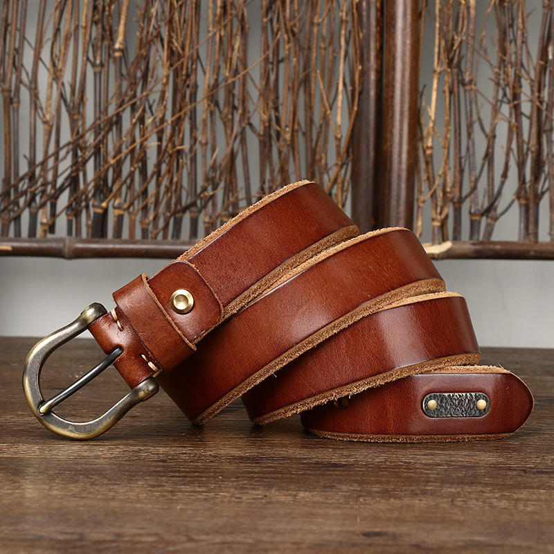 Horseshoe Buckle Vintage Genuine Leather Belt Wide 3.8CM B60-KKICO