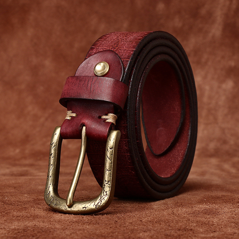 Vintage Brass Buckle Genuine Leather Belt Wide 3.8CM B63-KKICO