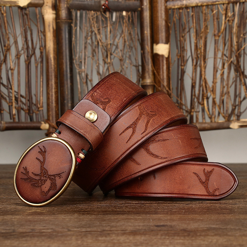 Vintage Laser-engraved Genuine Leather Belt 3.8cm B13