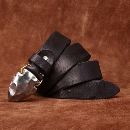 Vintage Stainless Steel Buckle Genuine Leather Belt 3.8cm B16