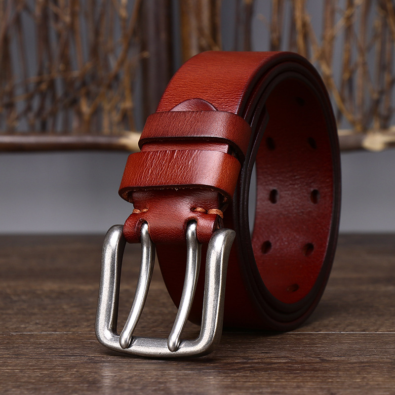 Double-buckle Genuine Leather Vintage Belt 3.8CM B04-KKICO