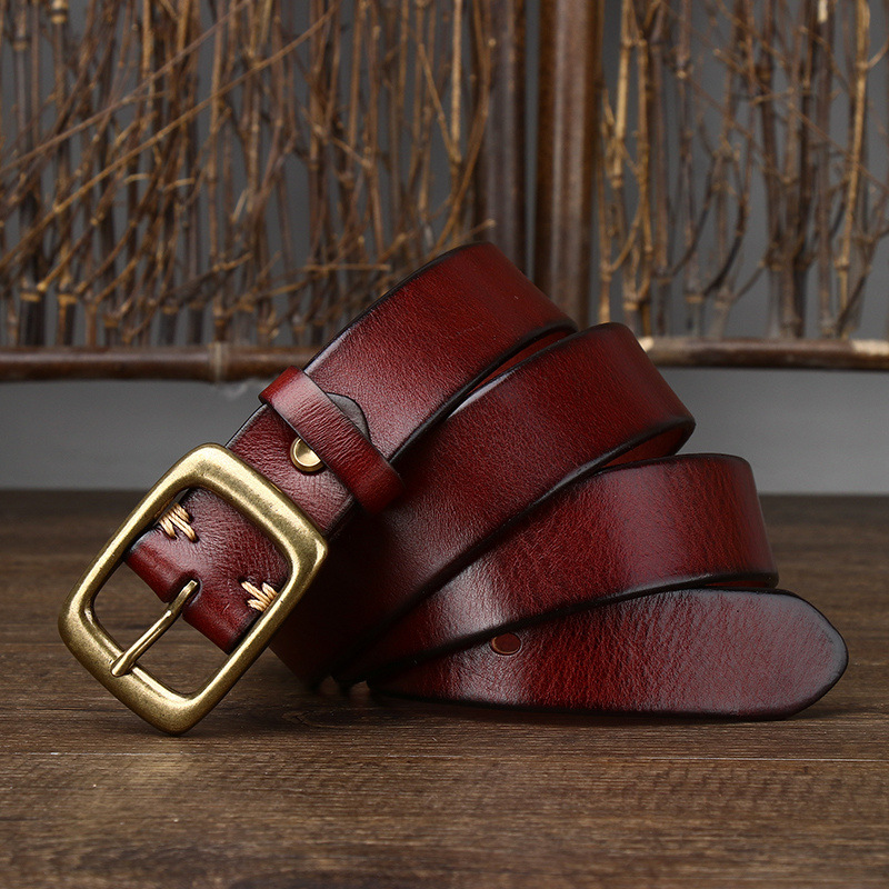 Vintage Leather Belt with Brass Buckle – 3.3cm Wide