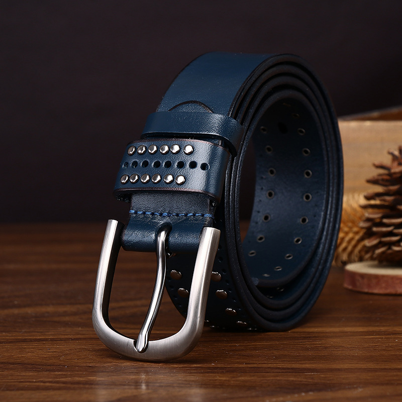 Cowhide Studded Punk Genuine Leather Belt 3.2cm Wide B19-KKICO