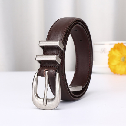 Simple Retro Silver Genuine Leather Belt 2.4cm Wide B22