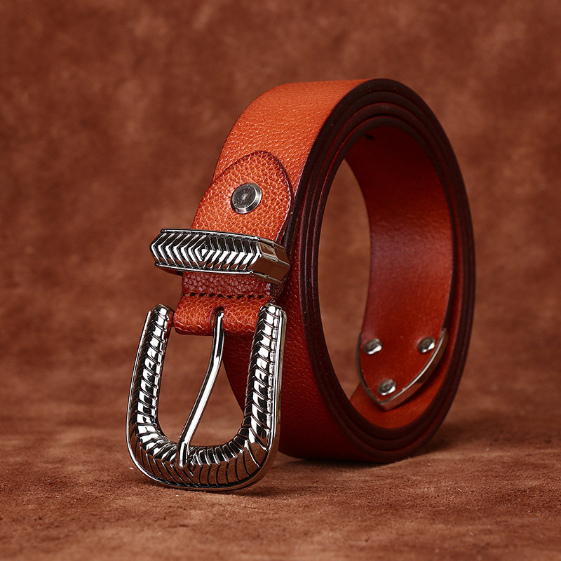 Vintage Lychee-embossed Genuine Leather Belt 2.8cm Wide B27