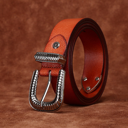 Vintage Lychee-embossed Genuine Leather Belt 2.8cm Wide B27