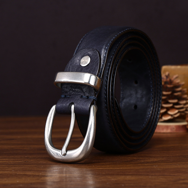 Giovanni Stainless Steel Buckle Leather Belt Wide 3.3CM B33