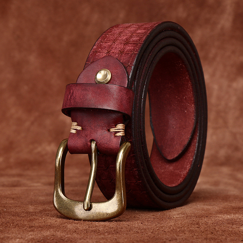 Embossed Vintage Genuine Leather Belt Wide 3.8CM  B35-KKICO