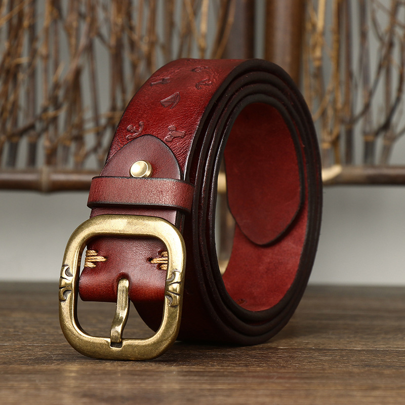 Vintage Embossedl Genuine Leather Belt Wide 3.8CM B40-KKICO