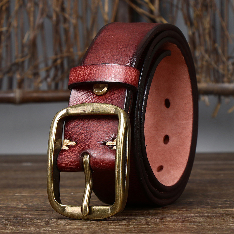 Vintage Pleated Genuine Leather Belt Wide 3.8CM B41-KKICO