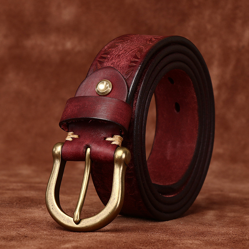 Embossed Vintage Genuine Leather Belt Wide 3.8CM B42-KKICO