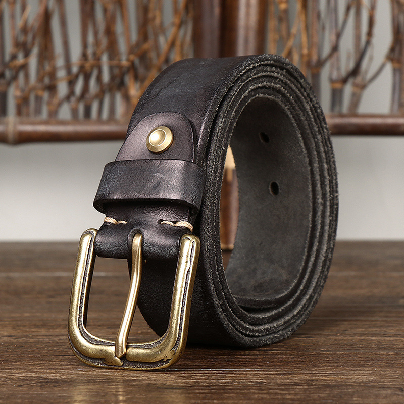 Vintage Engraved Cracked Leather Belt Wide 3.8CM B47-KKICO