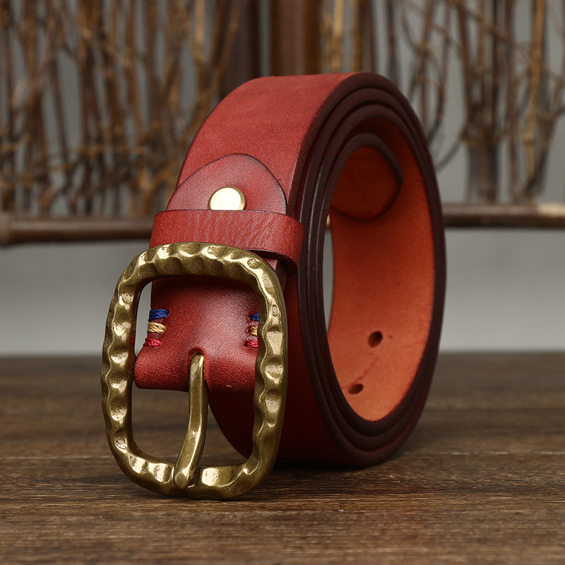Vintage Brass Buckle Genuine Leather Belt Wide 3.8CM B51-KKICO