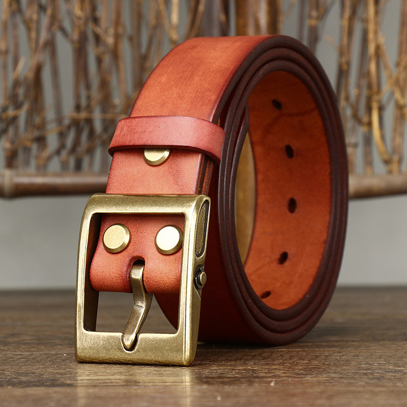 Vintage Brass Buckle Genuine Leather Belt Wide 3.8CM B53-KKICO