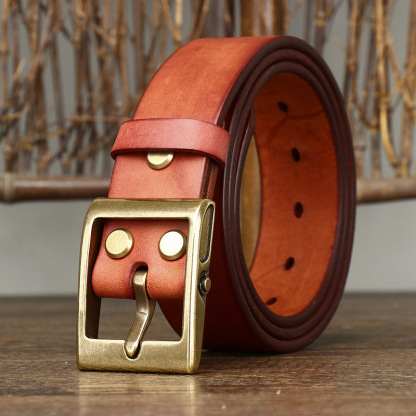 Vintage Brass Buckle Genuine Leather Belt Wide 3.8CM B53