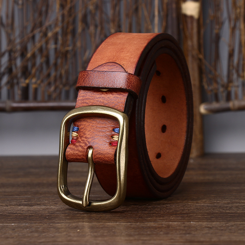 Vintage Brass Buckle Genuine Leather Belt Wide 3.8CM B56-KKICO